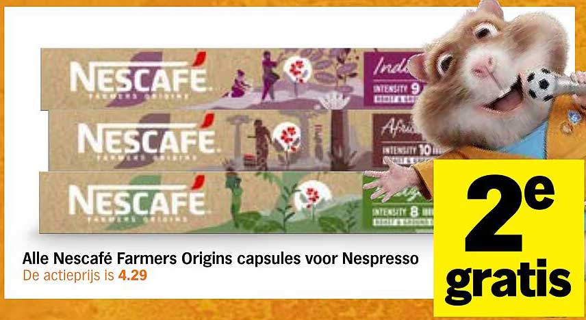 Alle Nescafé Farmers Origins capsules voor Nespresso 2e gratis