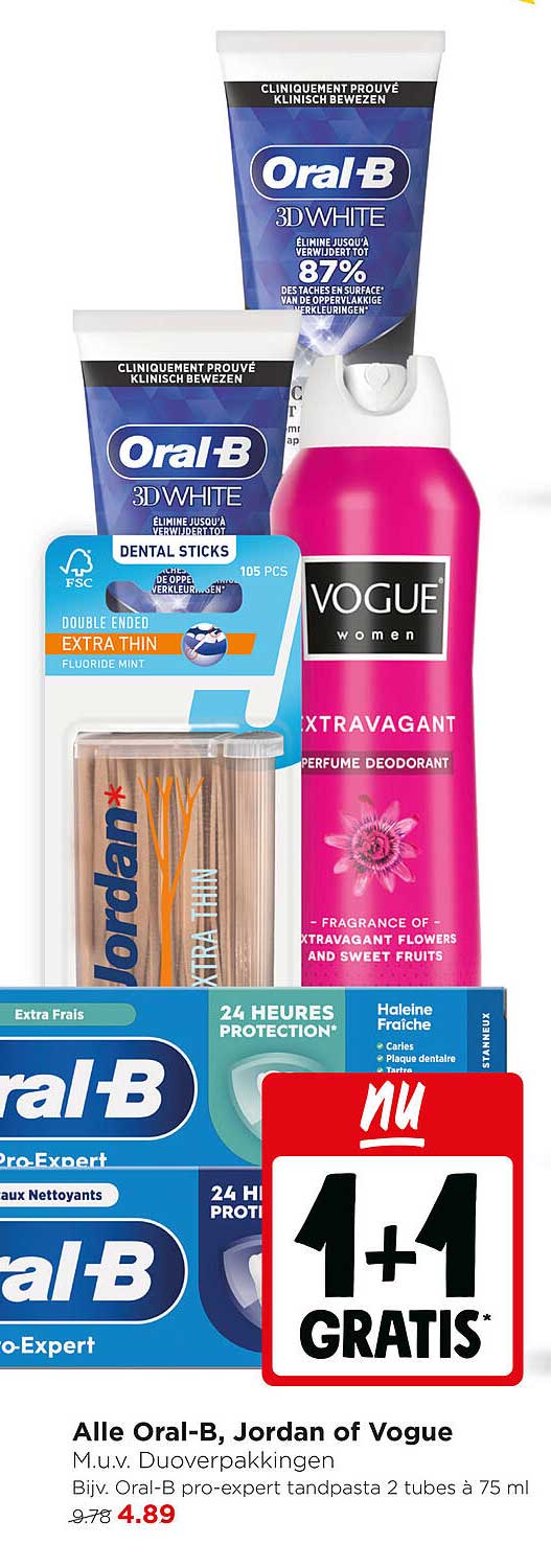 Alle Oral-B, Jordan of Vogue M.u.v. Douverpakkingen Bijv. Oral-B pro-expert tandpasta 2 tubes à 75 ml 1+1 GRATIS