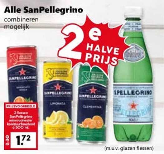 Alle SanPellegrino combineren mogelijk 2e halve prijs