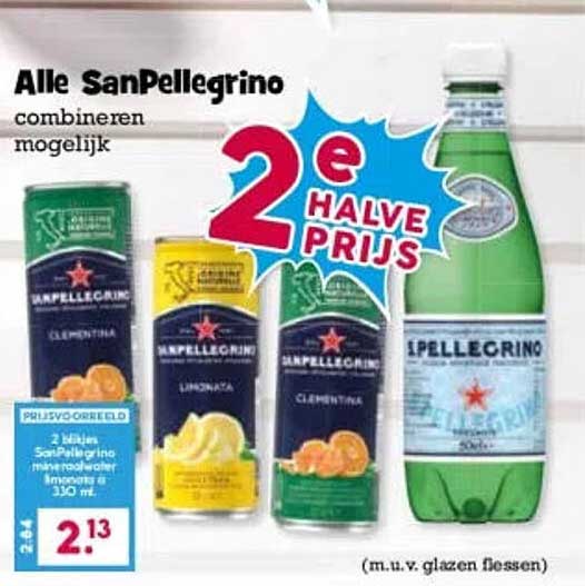 Alle SanPellegrino combineren mogelijk 2e halve prijs