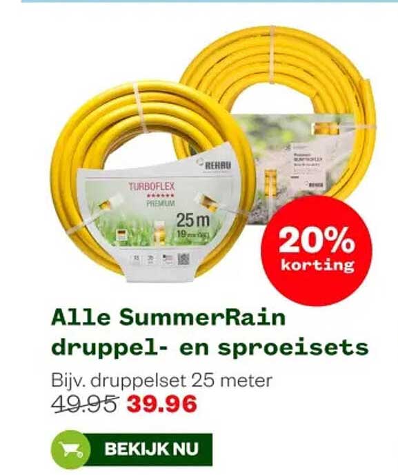 Alle SummerRain druppel- en sproeisets 20% korting