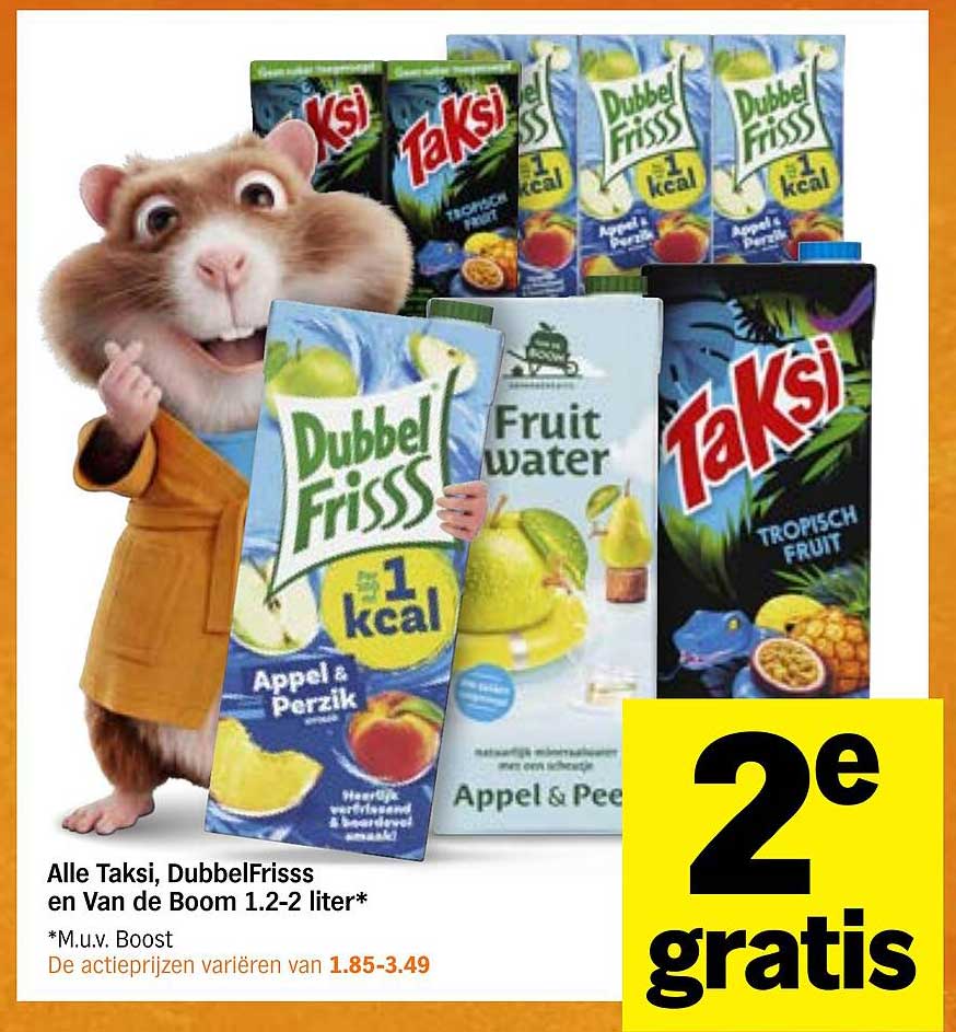 Alle Taksi, DubbelFrisss en Van de Boom 1.2-2 liter* 2e gratis