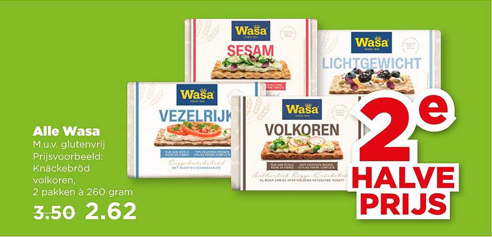 Alle Wasa 2e halve prijs