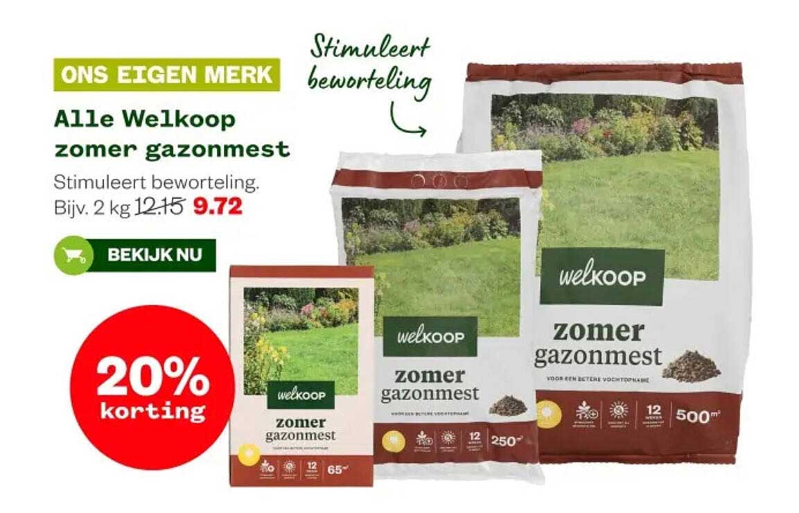Alle Welkoop zomer gazonmest 20% korting