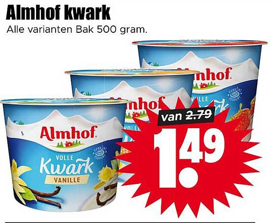 Almhof kwark Alle varianten Bak 500 gram.