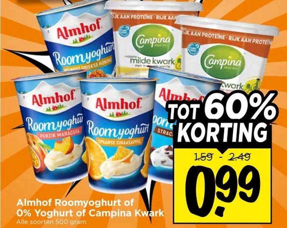 Almhof Roomyoghurt of 0% Yoghurt of Campina Kwark