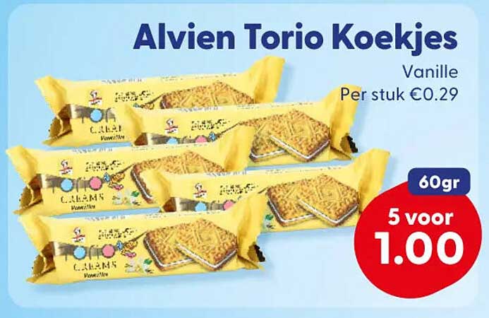 Alvien Torio Koekjes Vanille 60gr 5 voor 1.00