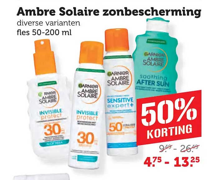 Ambre Solaire zonbescherming diverse varianten fles 50-200 ml 50% KORTING