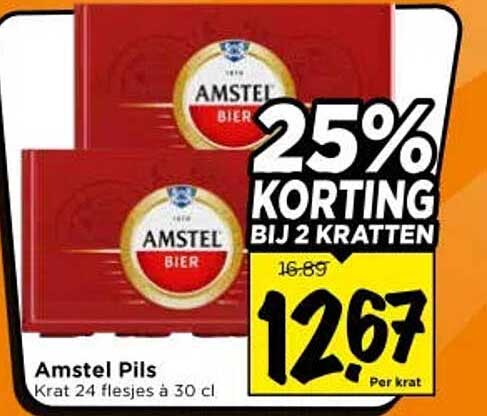 Amstel Pils Krat 24 flesjes à 30 cl 25% KORTING BIJ 2 KRATTEN