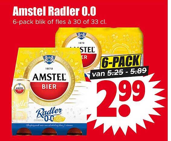 Amstel Radler 0.0 6-pack blik of fles à 30 of 33 cl. 6-PACK