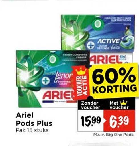 Ariel Pods Plus Pak 15 stuks 60% KORTING