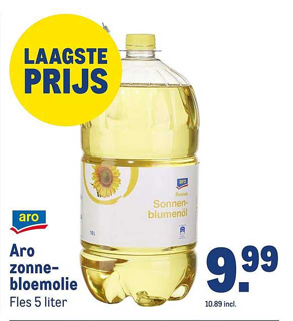 Aro zonnebloemolie Fles 5 liter LAAGSTE PRIJS