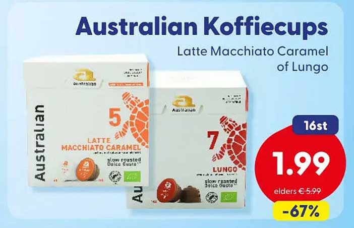 Australian Koffiecups Latte Macchiato Caramel of Lungo 16st