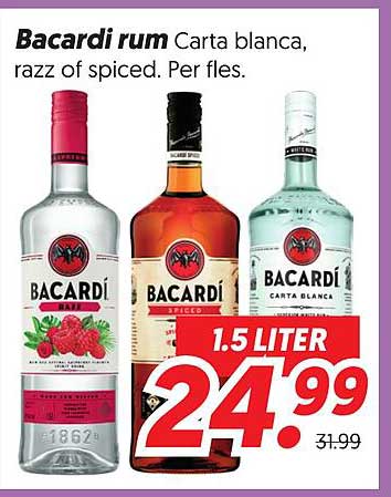 Bacardi rum Carta blanca, razz of spiced. Per fles.