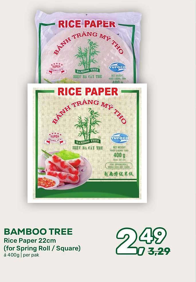 BAMBOO TREE Rice Paper 22cm (for Spring Roll / Square) á 400g | per pak