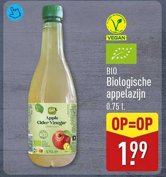 BIO Biologische appelazijn 0.75 l. OP=OP