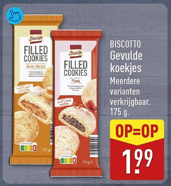 BISCOTTO Gevulde koekjes Meerdere varianten verkrijgbaar. 175 g. OP=OP