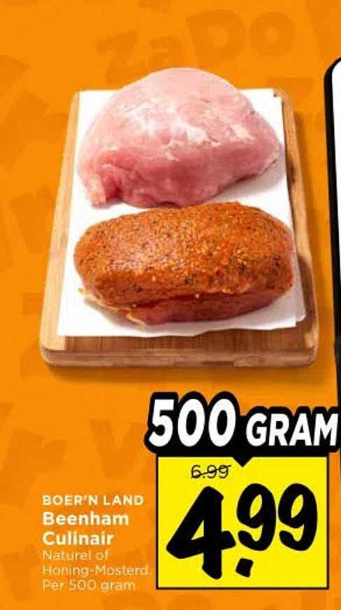 BOER'N LAND Beenham Culinair Naturel of Honing-Mosterd Per 500 gram