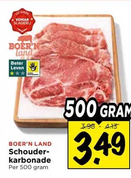 BOER'N LAND Schouder-karbonade Per 500 gram
