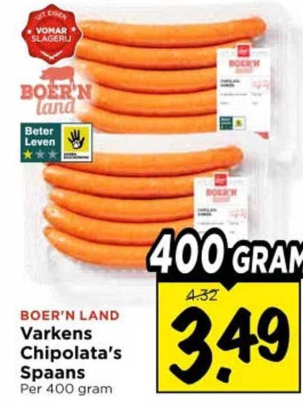 BOER'N LAND Varkens Chipolata's Spaans Per 400 gram