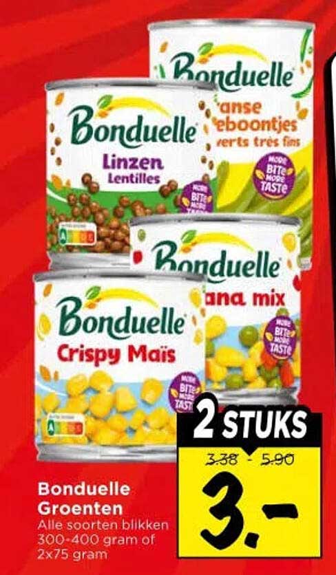 Bonduelle Groenten Alle soorten blikken 300-400 gram of 2x75 gram 2 STUKS