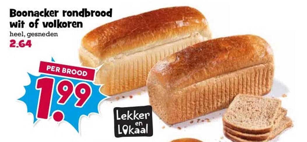 Boonacker rondbrood wit of volkoren heel, gesneden