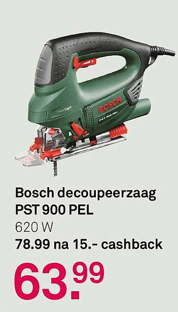 Bosch decoupeerzaag PST 900 PEL 620 W 78.99 na 15.- cashback
