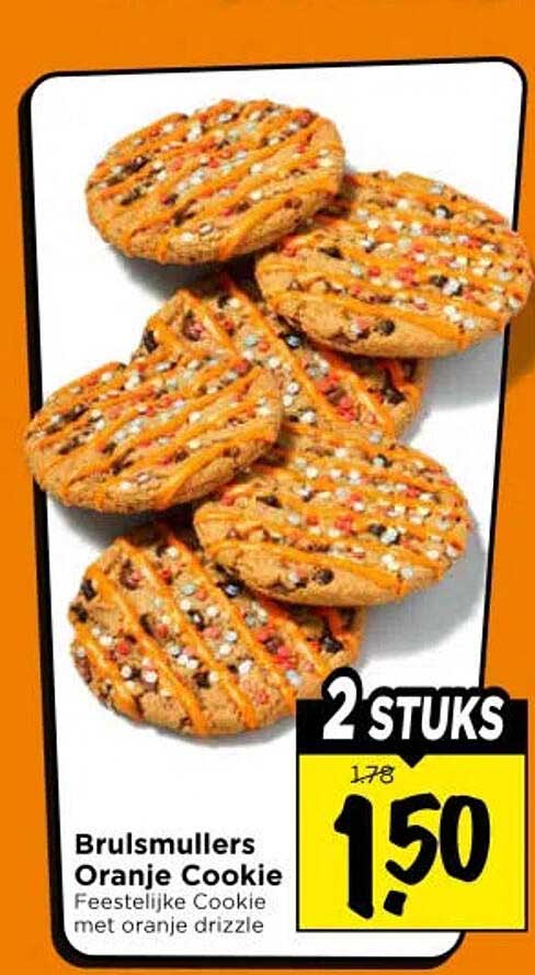 Brulsmullers Oranje Cookie Feestelijke Cookie met oranje drizzle 2 STUKS