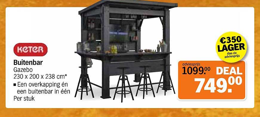 Buitenbar Gazebo 230 x 200 x 238 cm*