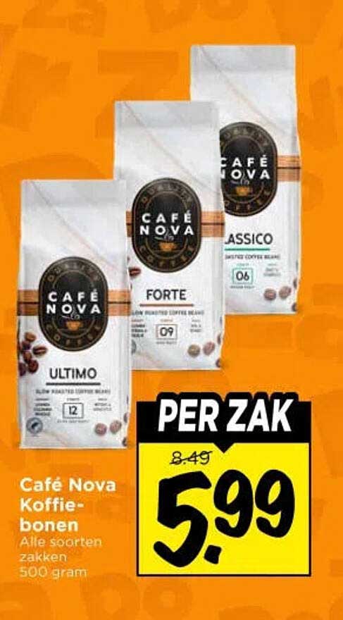 Café Nova Koffiebonen Alle soorten zakken 500 gram