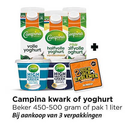 Campina kwark of yoghurt Bij aankoop van 3 verpakkingen