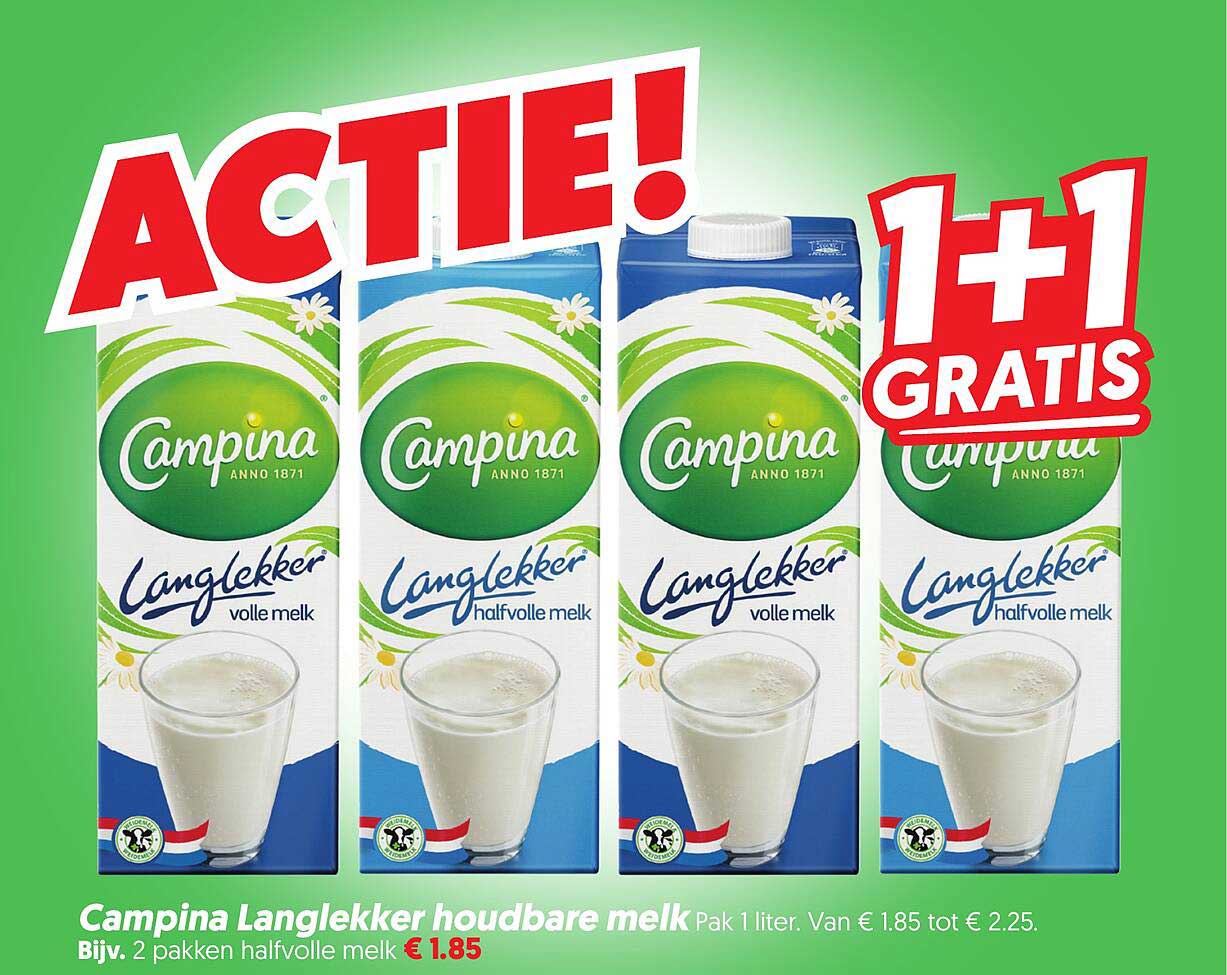 Campina Langlekker houdbare melk 1+1 gratis