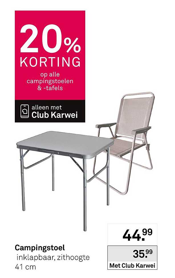 Campingstoel inklapbaar, zithoogte 41 cm 20% KORTING op alle campingstoelen & -tafels alleen met Club Karwei