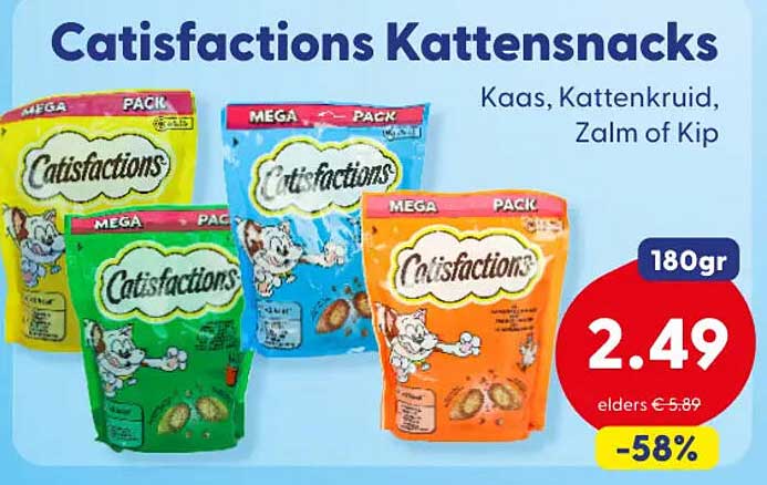 Catisfactions Kattensnacks Kaas, Kattenkruid, Zalm of Kip