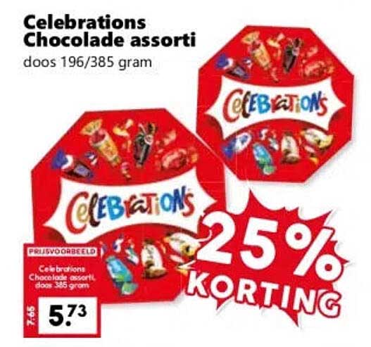 Celebrations Chocolade assorti doos 196/385 gram 25% KORTING