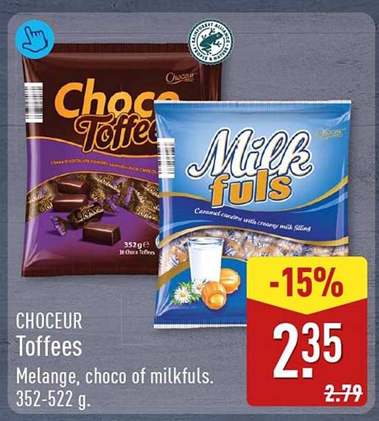 CHOCEUR Toffees Melange, choco of milkfuls. 352-522 g. -15%