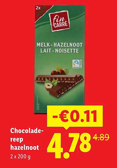 Chocoladereep hazelnoot 2 x 200 g