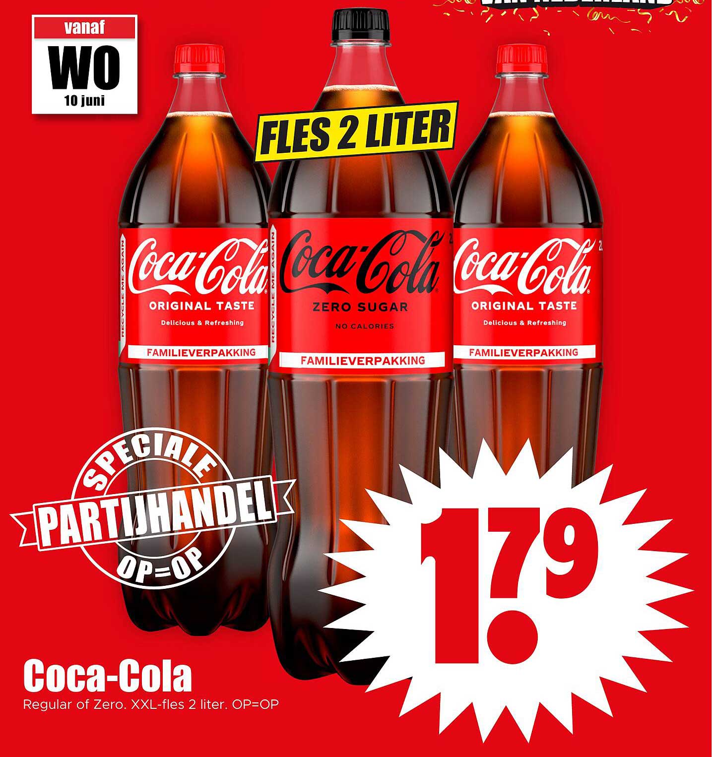 Coca-Cola Regular of Zero. XXL-fles 2 liter. OP=OP