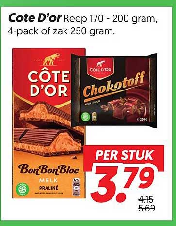Cote D’or Reep 170 - 200 gram, 4-pack of zak 250 gram.