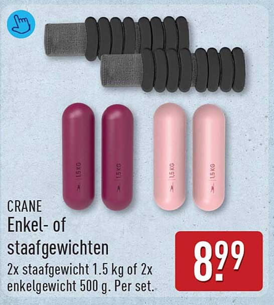 CRANE Enkel- of staafgewichten 2x staafgewicht 1.5 kg of 2x enkelgewicht 500 g. Per set.