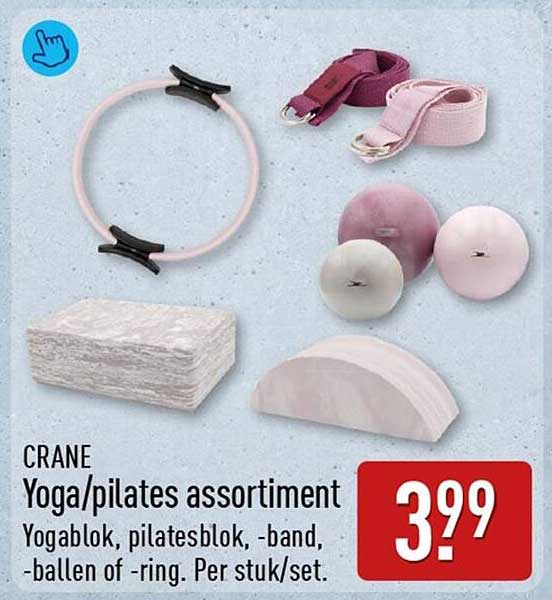 CRANE Yoga/pilates assortiment Yogablok, pilatesblok, -band, -ballen of -ring. Per stuk/set.