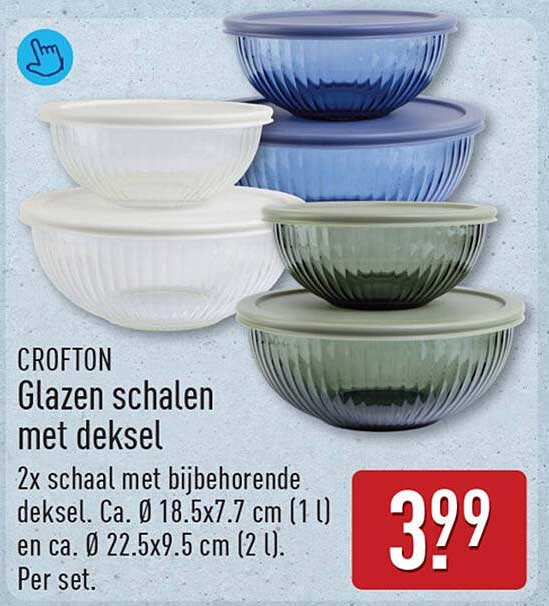 CROFTON Glazen schalen met deksel