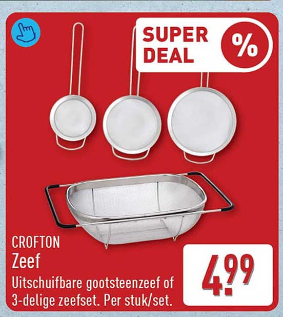 CROFTON Zeef Uitschuifbare gootsteenzeef of 3-delige zeefset. Per stuk/set.