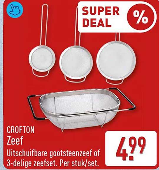 CROFTON Zeef Uitschuifbare gootsteenzeef of 3-delige zeefset. Per stuk/set.