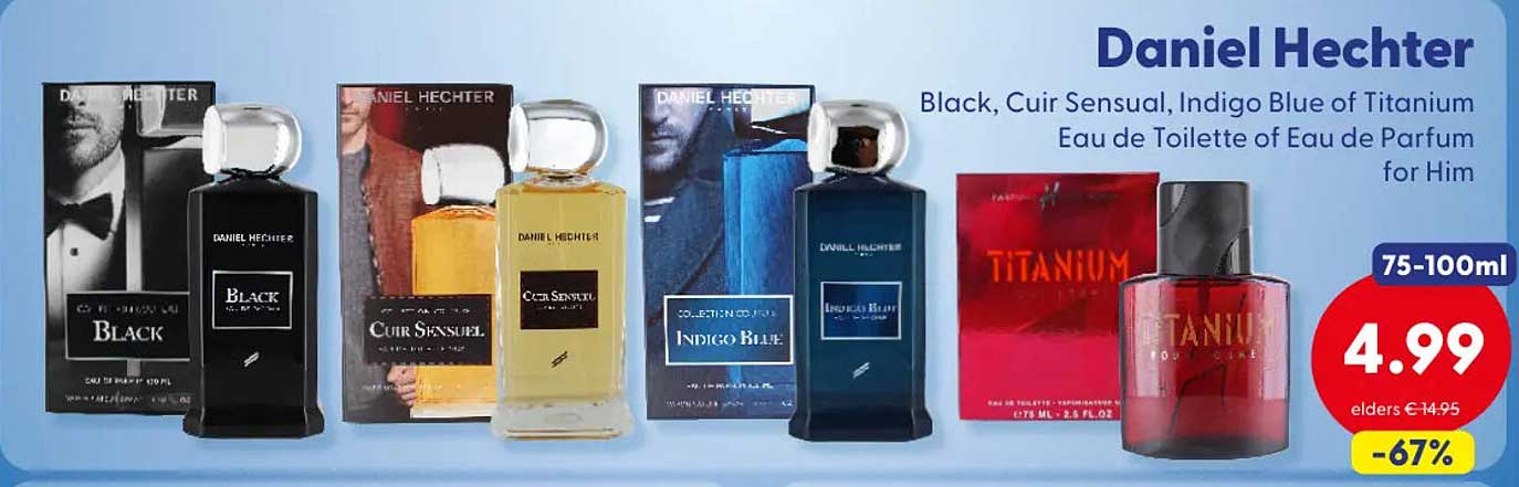 Daniel Hechter Black, Cuir Sensual, Indigo Blue of Titanium Eau de Toilette of Eau de Parfum for Him