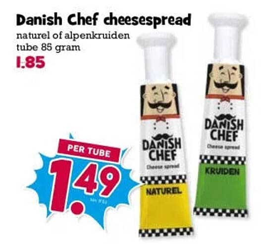 Danish Chef cheesespread naturel of alpenkruiden tube 85 gram PER TUBE