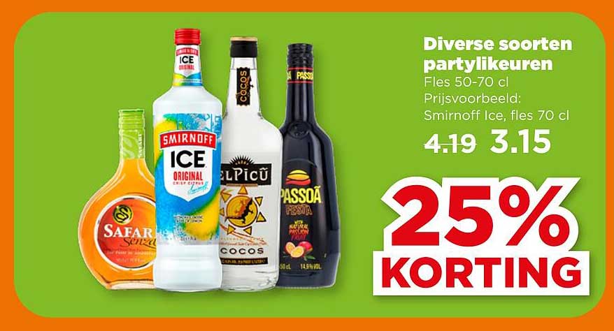 Diverse soorten partylikeuren Fles 50-70 cl 25% KORTING
