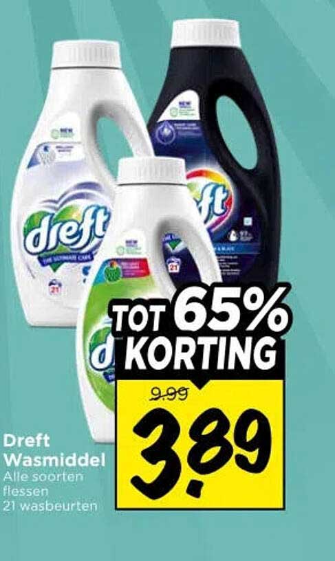 Dreft Wasmiddel Alle soorten flessen 21 wasbeurten TOT 65% KORTING