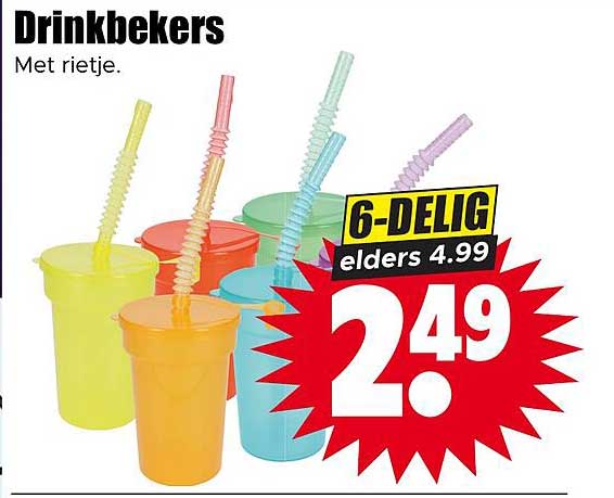 Drinkbekers Met rietje. 6-Delig elders 4.99