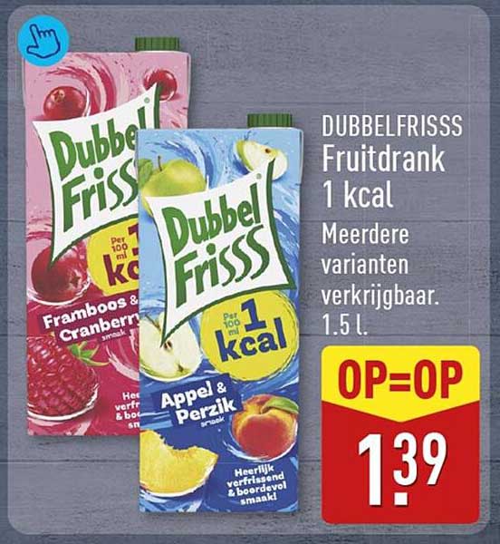 DUBBELFRISSS Fruitdrank 1 kcal Meerdere varianten verkrijgbaar. 1.5 l. OP=OP